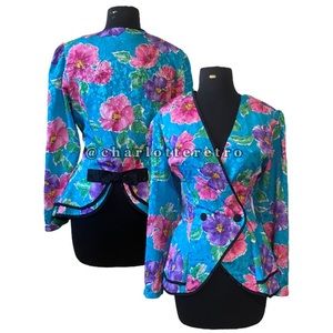 vtg Floral Peplum Blazer w Back Bow